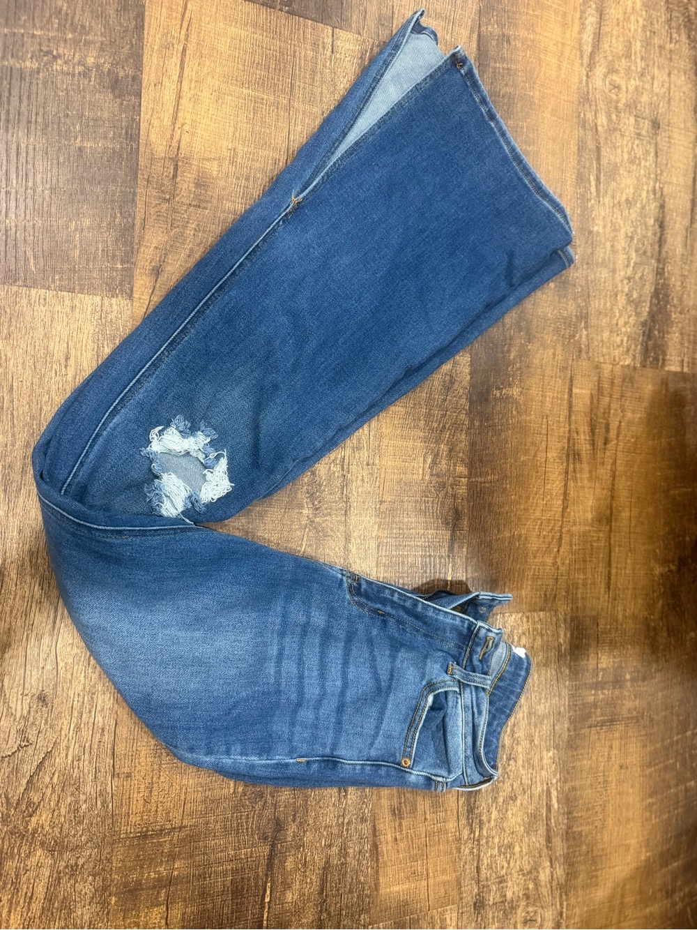Cello Blue Flare Jeans with Distressed Detail